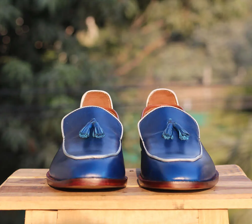 Bespoke Blue Tussle Leather Loafer for Men