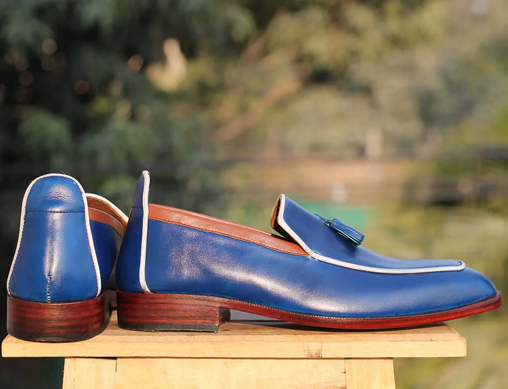 Bespoke Blue Tussle Leather Loafer for Men