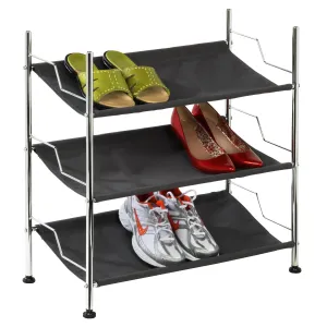 Black/Chrome 3-Tier Shoe Rack