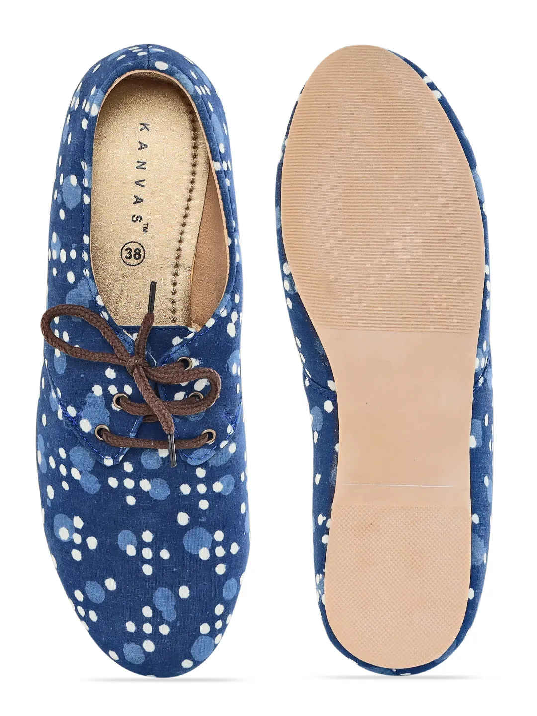 Blue Dabu Print Casual Oxfords