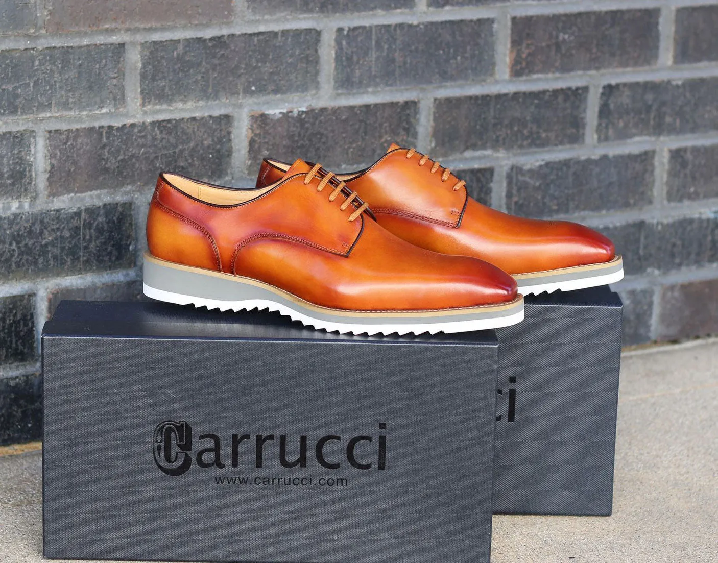 Burnished Calfskin Lace-Up Shoe Cognac