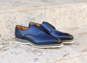 Burnished Calfskin Lace-Up Shoe Navy