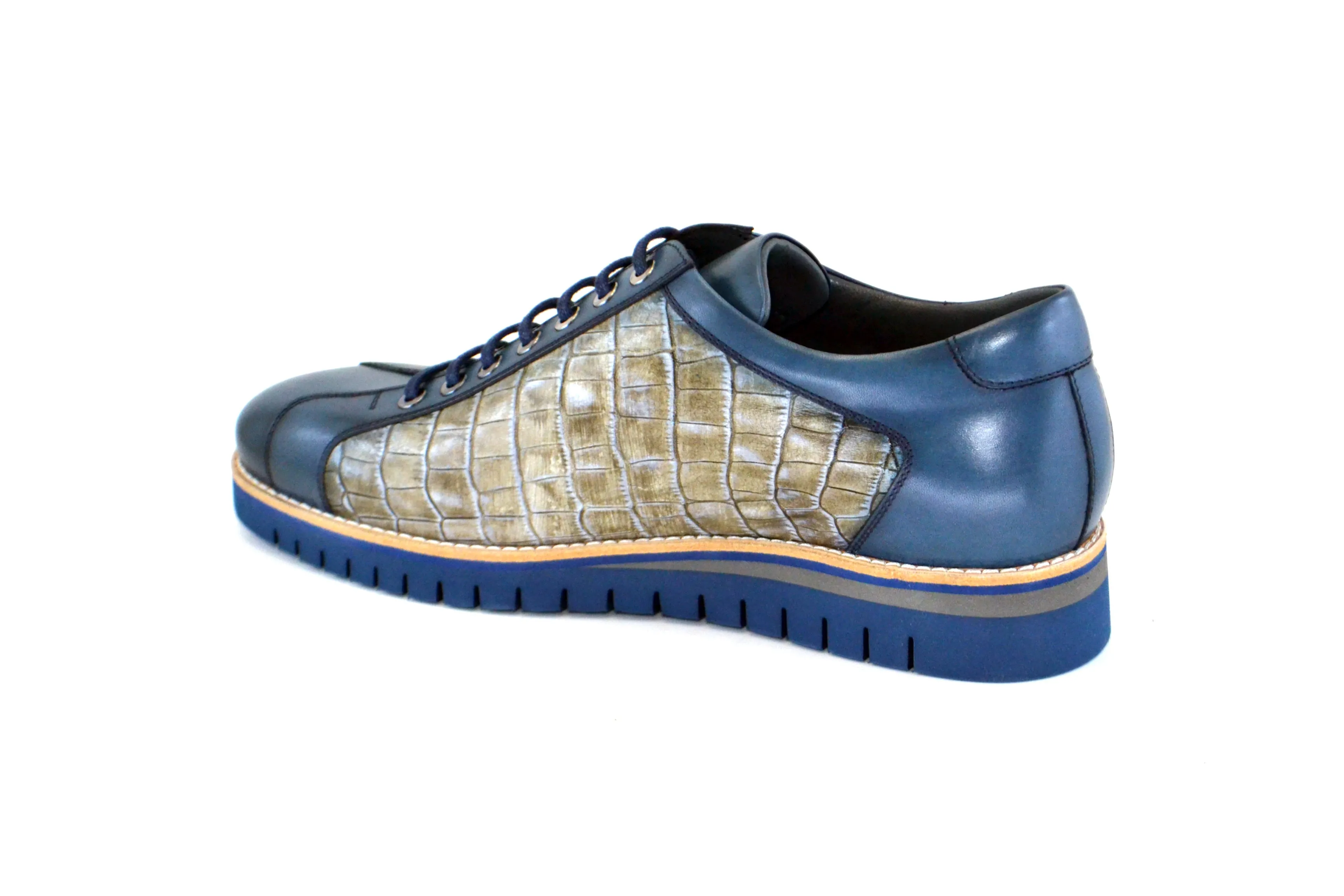 Corrente Printed Calfskin Lace-Up Oxford Blue