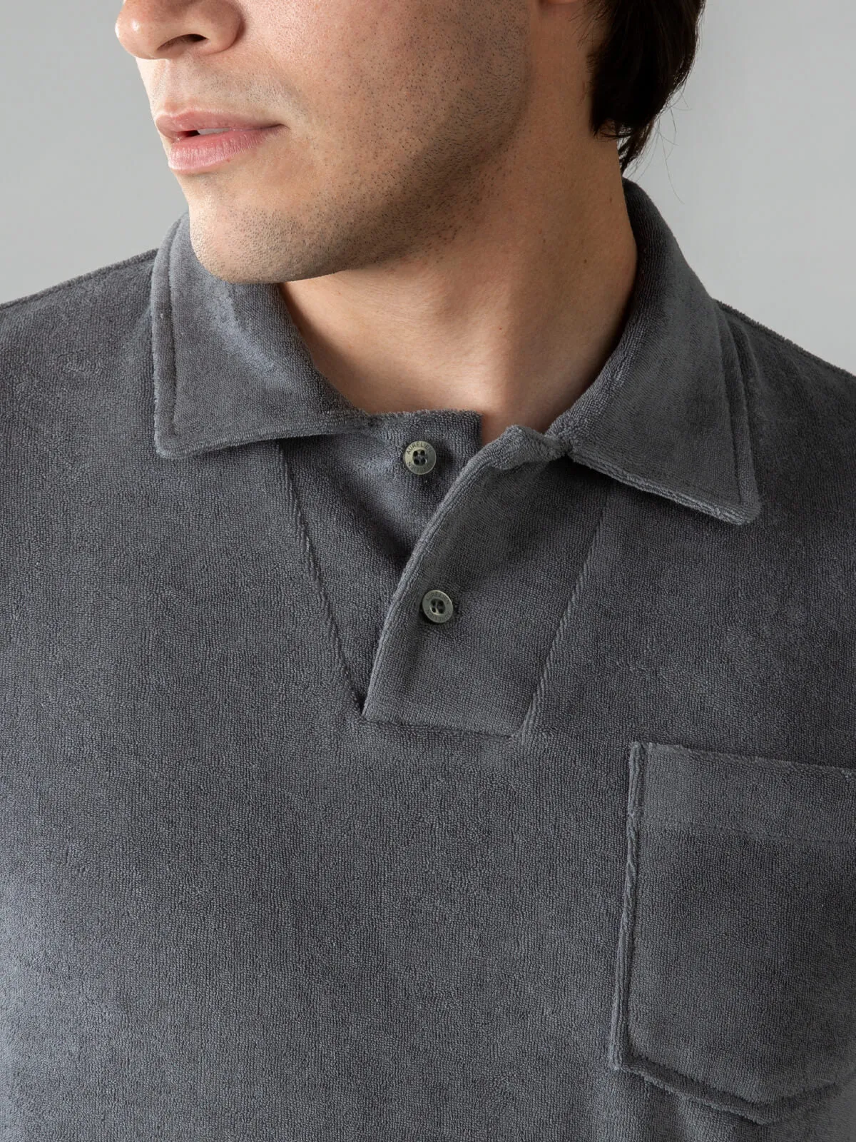 Dark Grey Terry Towelling Polo Shirt