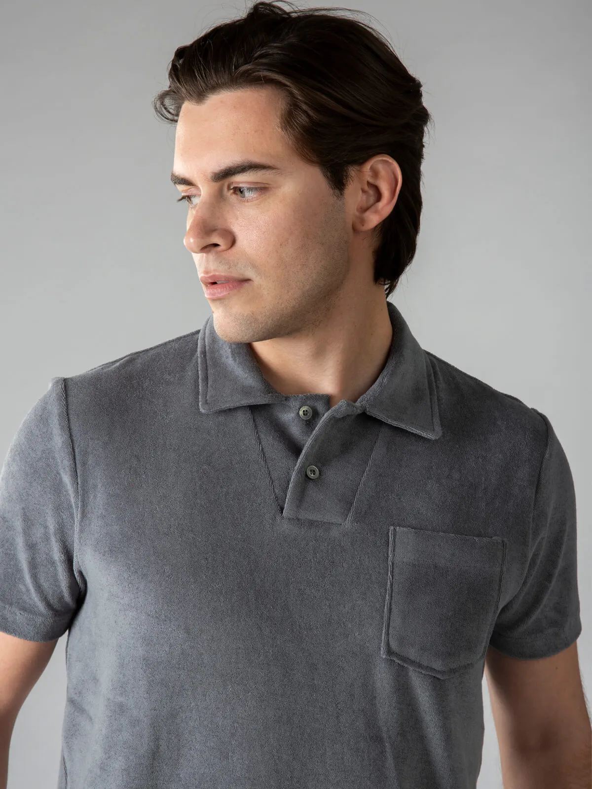 Dark Grey Terry Towelling Polo Shirt