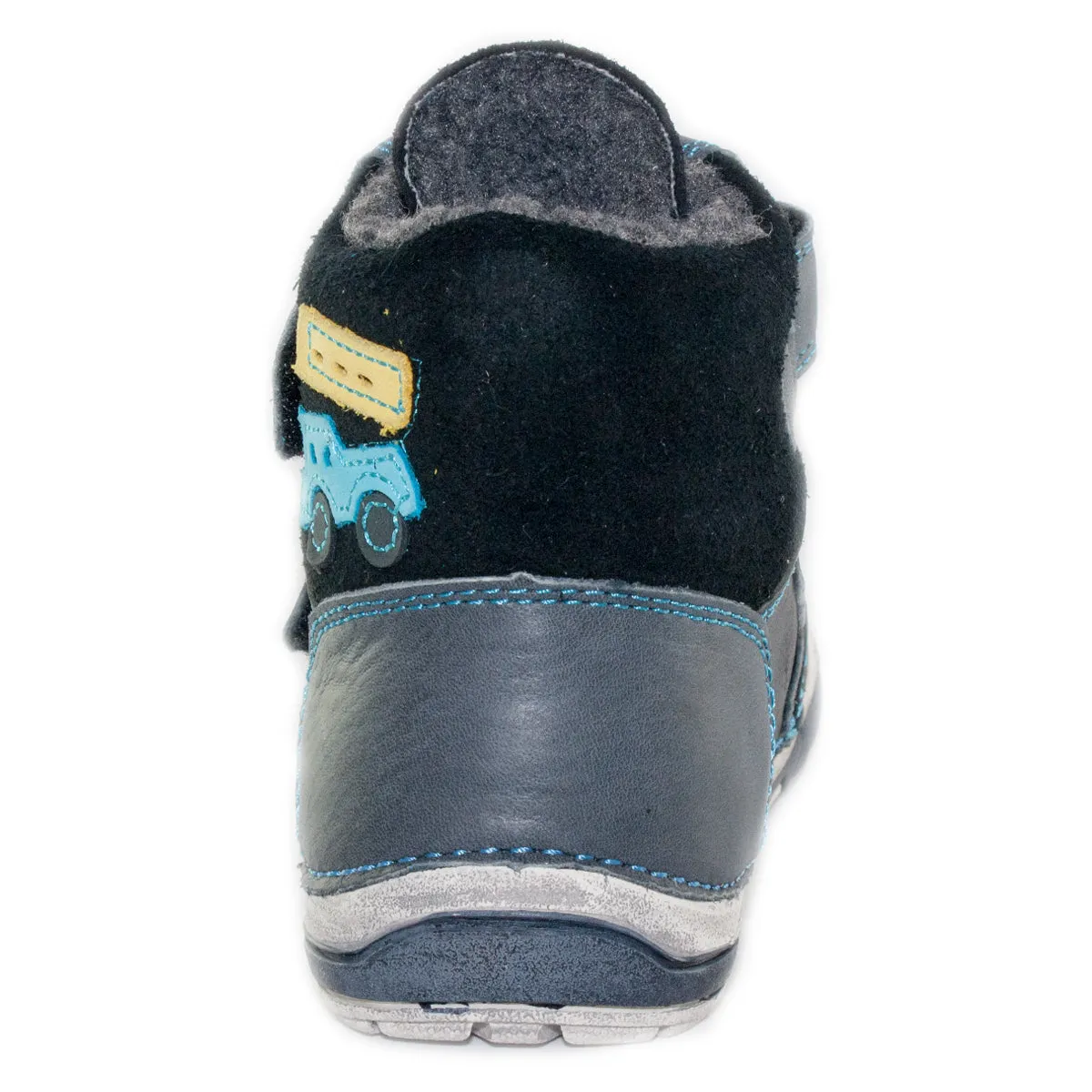 D.D. Step toddler boy shoes/winter boots with faux fur insulation grey with blue truck size US 4-8