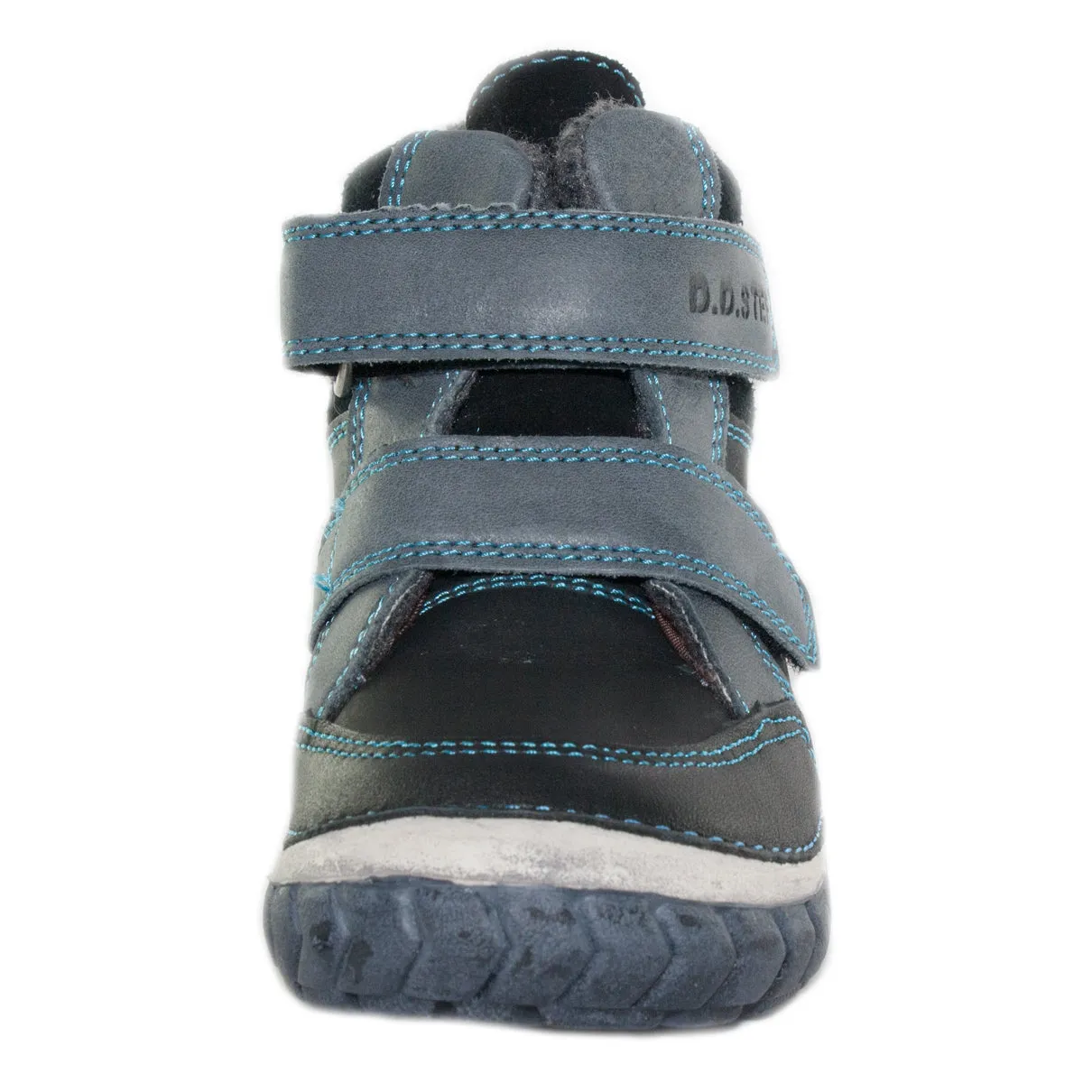 D.D. Step toddler boy shoes/winter boots with faux fur insulation grey with blue truck size US 4-8