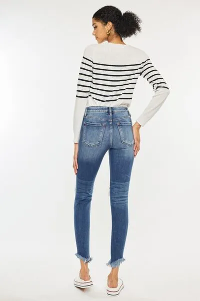 Evie Distressed Raw Hem Ankle Skinny Jeans