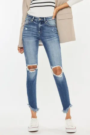 Evie Distressed Raw Hem Ankle Skinny Jeans