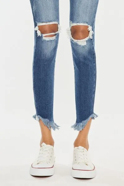 Evie Distressed Raw Hem Ankle Skinny Jeans