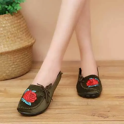 Flat Loafers Soft Comfortable Embroidery Shoes