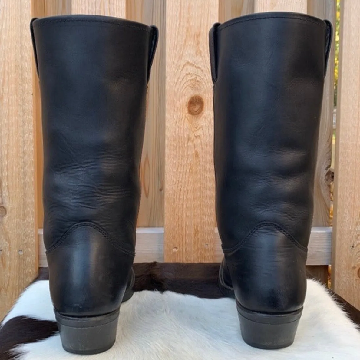 FRYE Cavalry 12L Black Leather Campus-Style Square Toe Boots Size 9.5