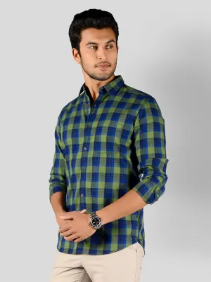 Green & Blue Checked Slim Fit Casual Shirt | JadeBlue