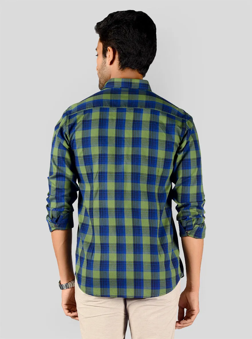 Green & Blue Checked Slim Fit Casual Shirt | JadeBlue