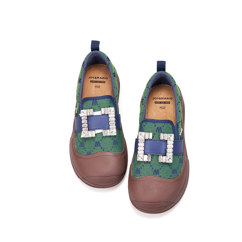 JOY&MARIO Women’s Fabric Loafers in Green-65898W