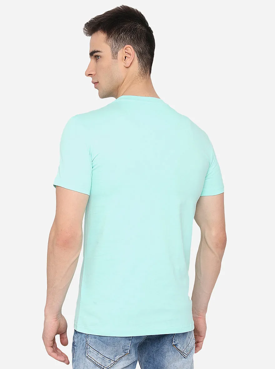 Light Blue Printed Slim Fit T-Shirt | Greenfibre