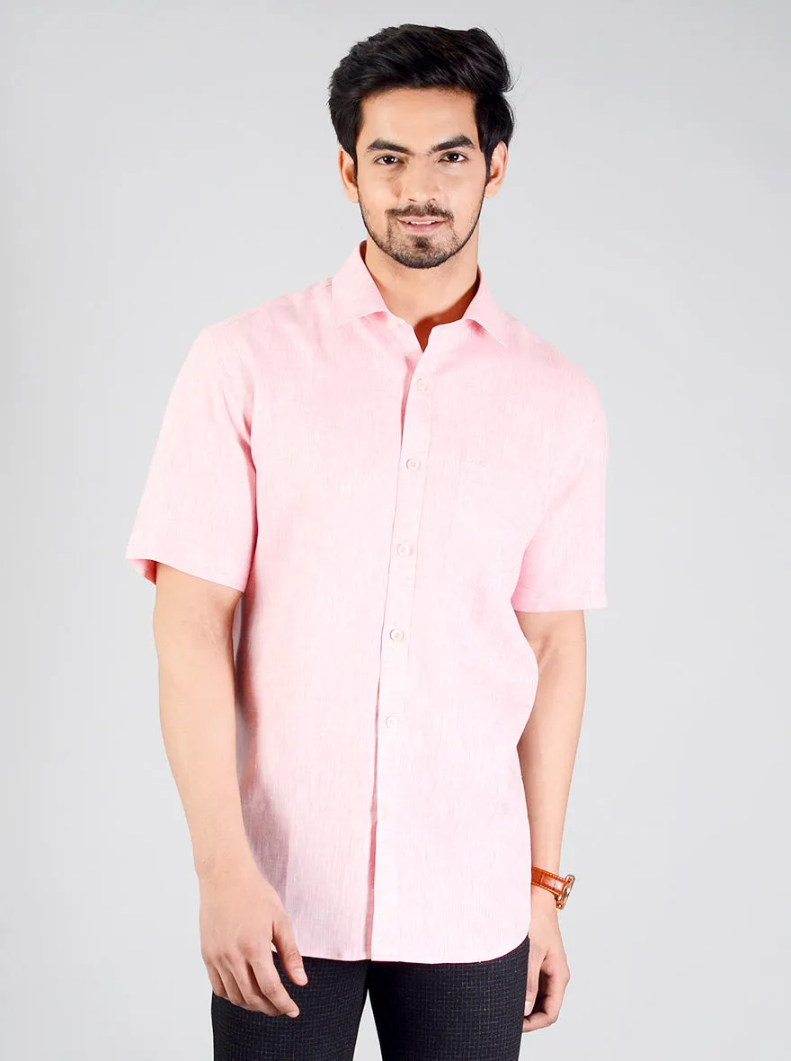 Light Pink Self Design Regular Fit Formal Shirt | JadeBlue