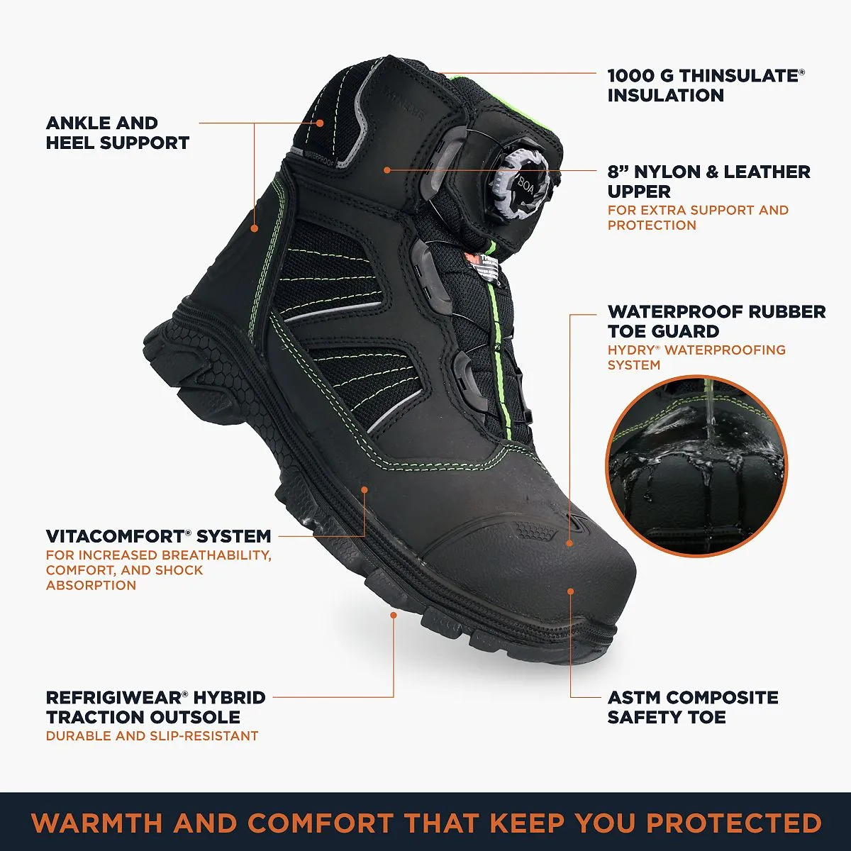 Men's Waterproof Insulated Adventure Hiking Boots with Boa Fit Refrigi System  Wear