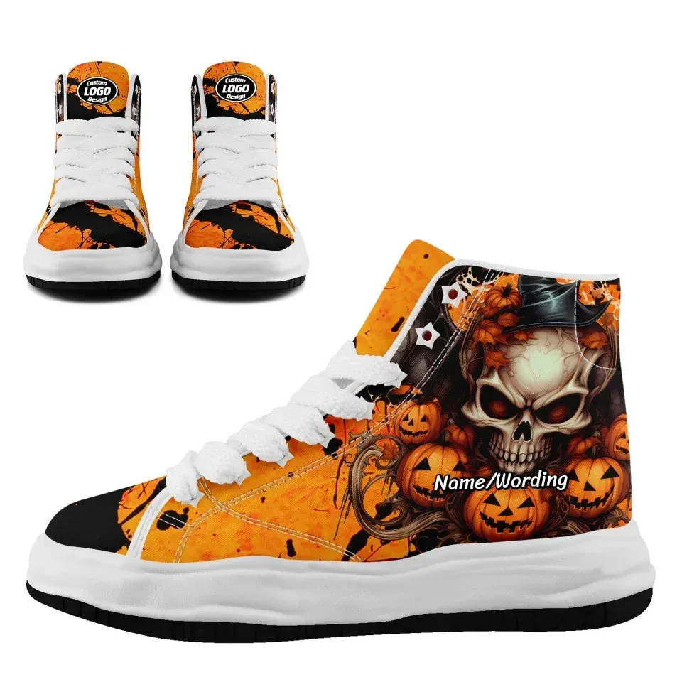 Personalized Bat Design Sneakers, Custom Pumpkin,Skull Shoes, Unisex Canvas High Top Shoes