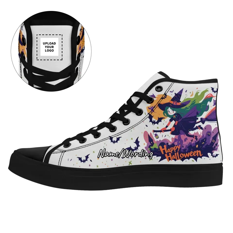 Personalized Pumpkin Sneakers, Custom Skull High Top Shoes, Unisex Shoes for Halloween Day