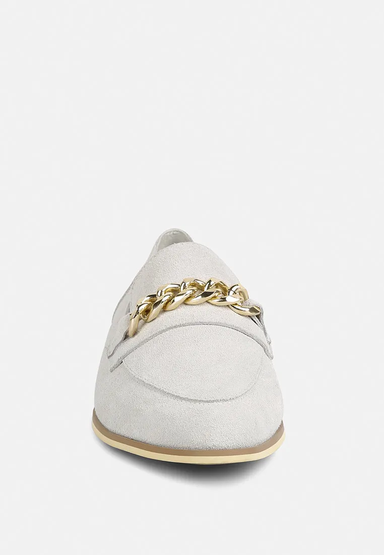 RICKA Chain Embellished Loafers in Grey