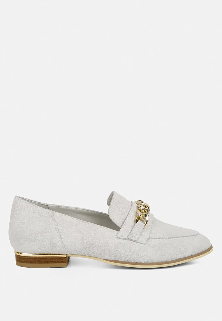 RICKA Chain Embellished Loafers in Grey