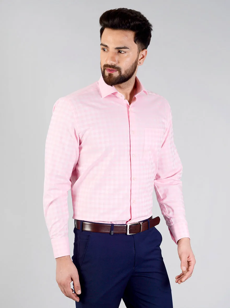 Rose Pink Checked Regular Fit Formal Shirt | JadeBlue