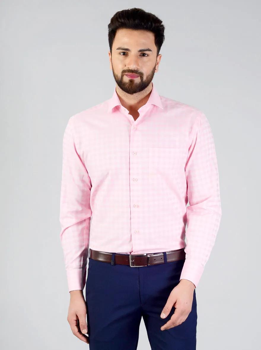 Rose Pink Checked Regular Fit Formal Shirt | JadeBlue