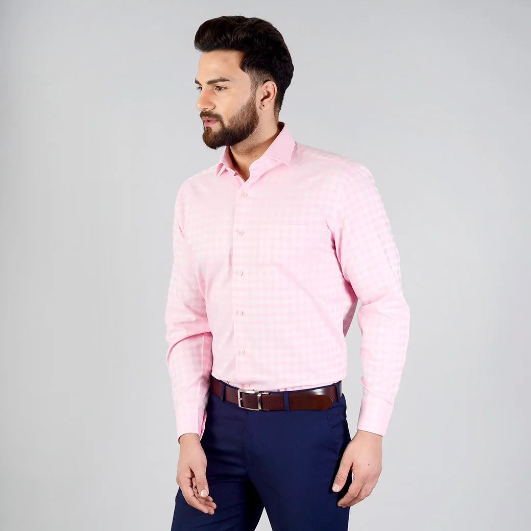 Rose Pink Checked Regular Fit Formal Shirt | JadeBlue