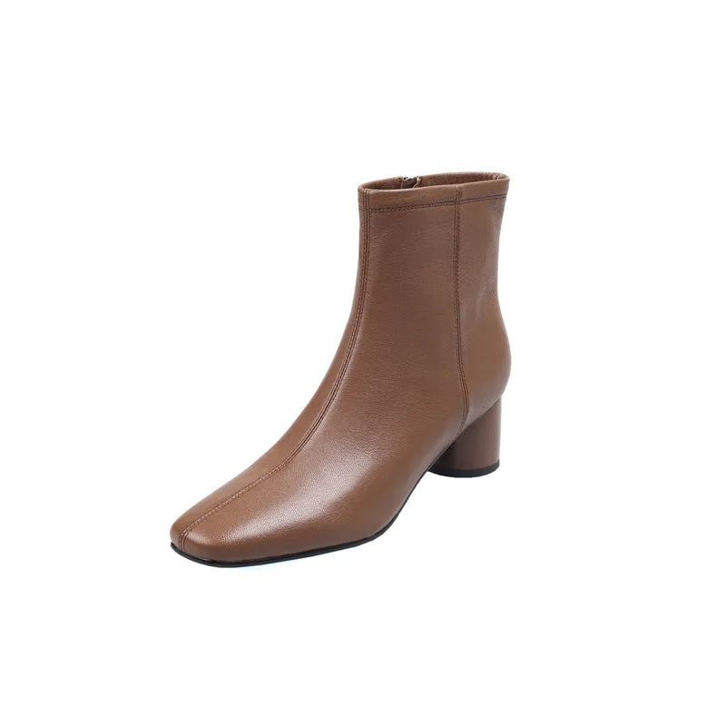 Sheepskin Slimming Boots Elegant Ankle Boots Side Zipper Boots in Black/Brown/Apricot