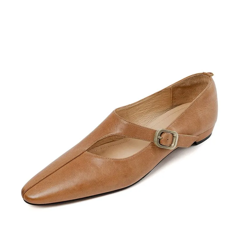 Soft Leather Flat Slip on Flats for Women Handmade Brown/Coffee