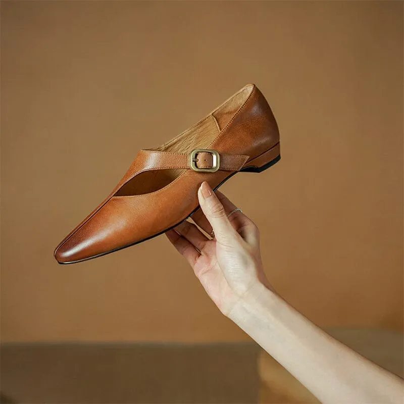 Soft Leather Flat Slip on Flats for Women Handmade Brown/Coffee