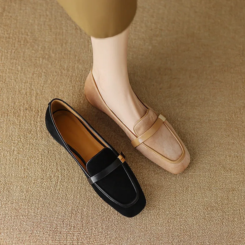 Soft Leather Loafers for Women in Black/Apricot