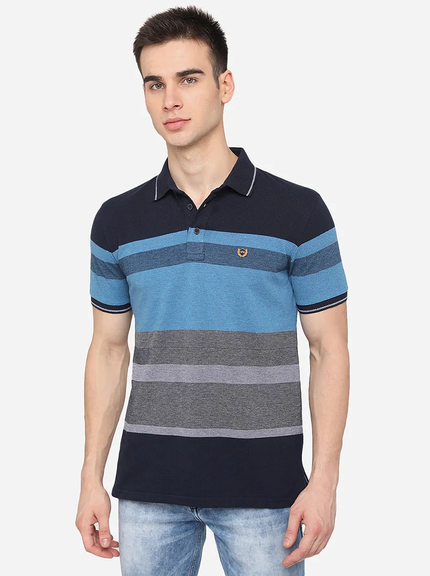 Twilight Blue Striped Slim Fit Polo T-Shirt | JadeBlue