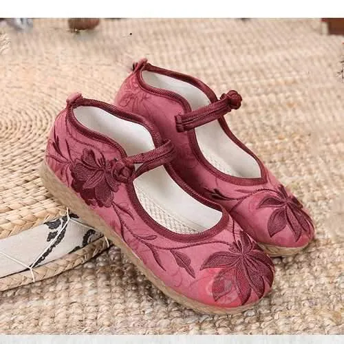 Women Embroidered Flower Soft Sole Casual Flat Loafers