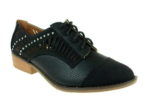 Women's Vinci-22 Snake Textured 2-Tone Laser Cut Oxfords Shoes